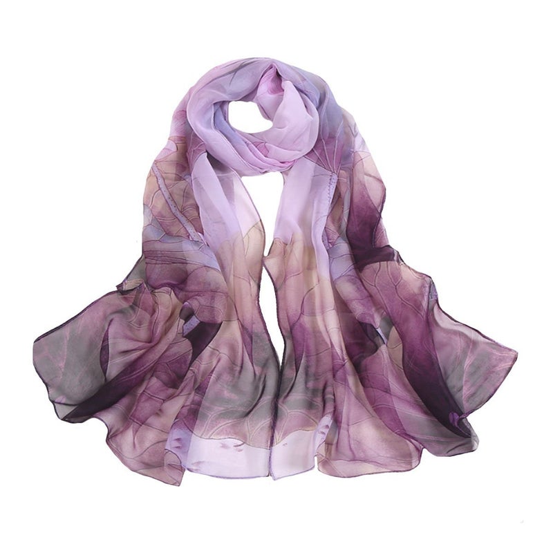 Lobagve Van Caro Sheer Chiffon Scarf Beach Shawl Elegant Lotus Sunscreen Scarf for Women (Purple) - Image 1